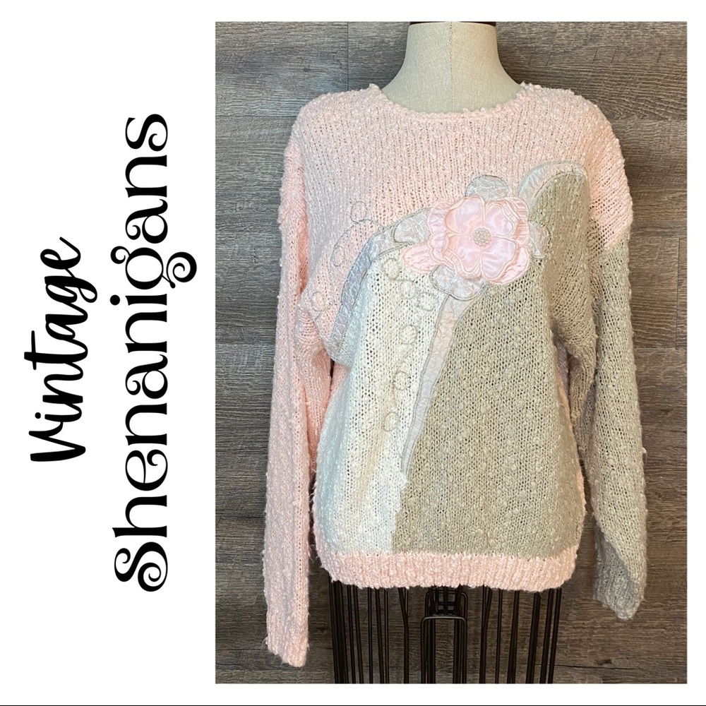 Vintage Shenanigans 80s Sweater with Roses Pink